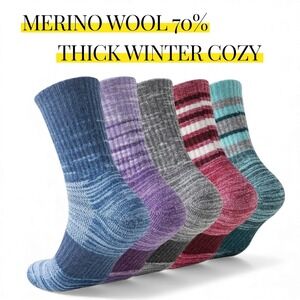 Calcetines De Senderismo Gruesos De Lana Merino Unisex Tallas 10-13 Paquete De 5